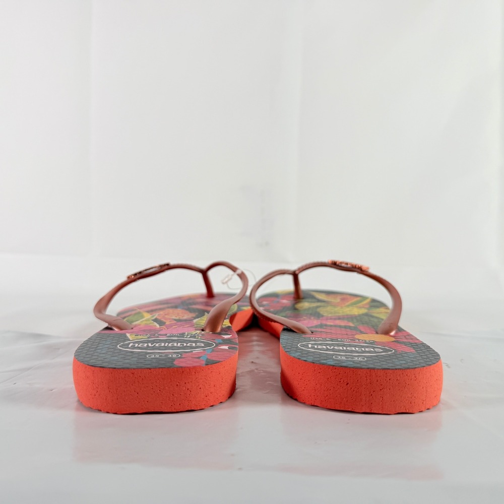 Havaianas Slim Floral Cheetah Salmon Pink Flip Flop Sandals Size 6 New - Picture 3 of 7